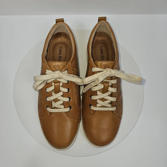 NWT Cobb Hill Bailee Brown Leather Sneaker 6 Lace Up Perforated CI7740 - Picture 3 of 12